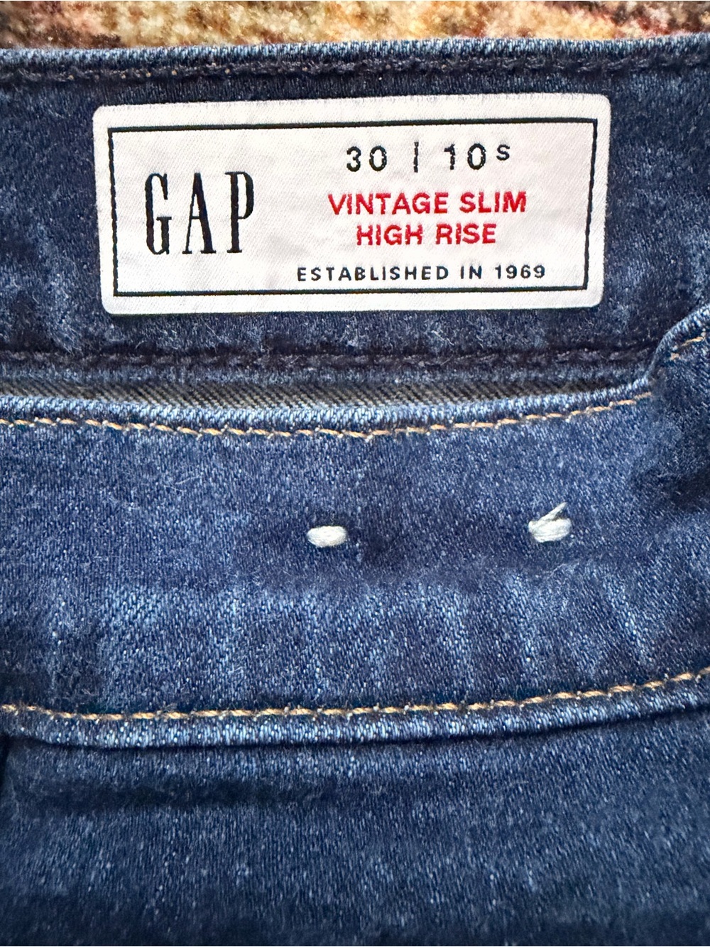 GAP Vintage Slim High Rise Jeans in Dark Blue Denim